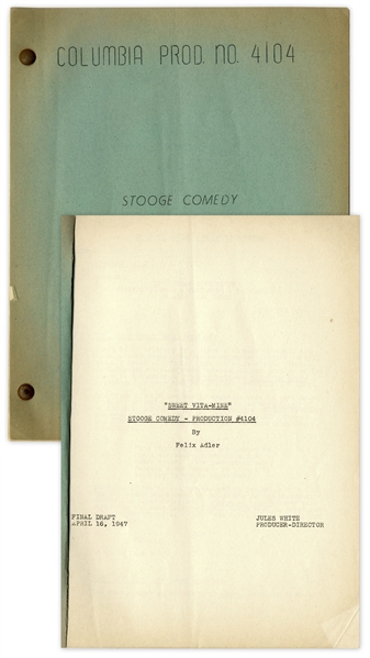 Moe Howard's 24pp. Script Dated April 1947 for The Three Stooges Film ''All Gummed Up'', With Working Title ''Sweet Vita-Mine'' -- Very Good Condition